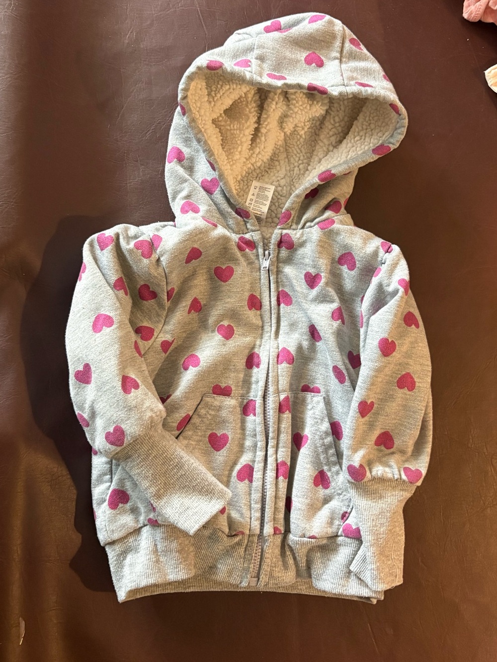 🩷 6 for $20 🩷 George Grey Zip-Up Hoodie with Pink Hearts
